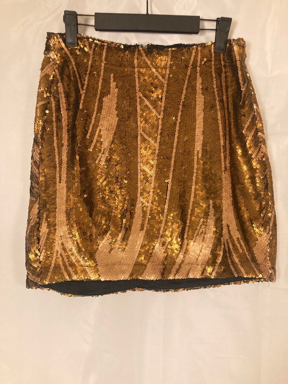L Hot & Delicious gold sequin brown mini skirt pattern stripes